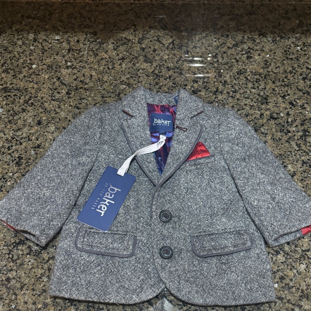 Baker by Ted Baker Charcoal Kids Blazer with Red Accents NWT
